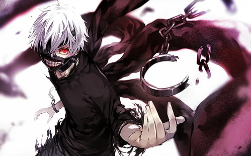 Ken Kaneki-Illustration, Tokyo Ghoul, Kaneki Ken, Anime, Anime-Jungen, rote Augen, weiße Haare, HD-Hintergrundbild HD wallpaper