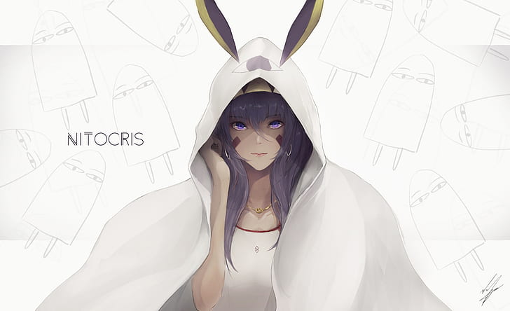 Fate/Grand Order, Nitocris (Fate/Grand Order), animal ears, long hair, purple eyes, necklace, HD wallpaper