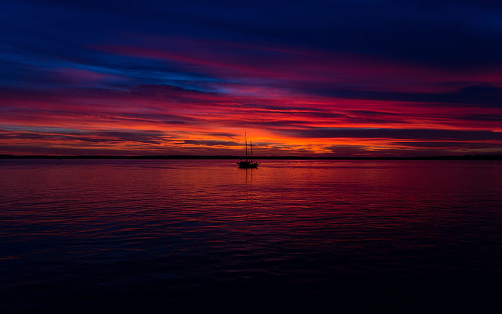 coucher de soleil, bateau, eau, horizon, paysage marin, photographie, coucher de soleil, bateau, eau, horizon, paysage marin, Fond d'écran HD