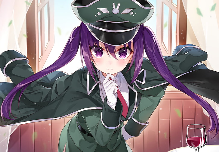 Long Straight Purple Twin Tailed Hair Female Anime Character Wearing Green And White Military Uniform Wallpaper Hd Wallpaper Wallpaperbetter