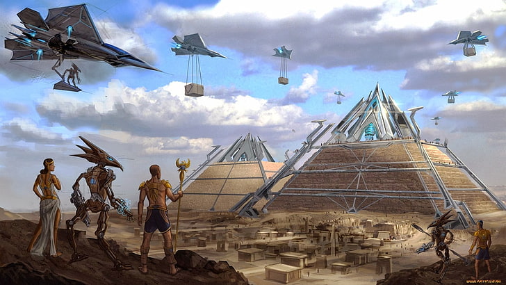 alien building pyramid digital wallpaper, pyramid, futuristic, HD wallpaper