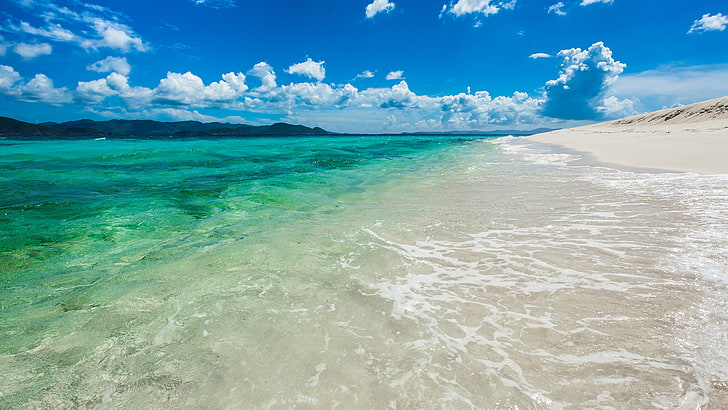 зеленый водоем, Британские Виргинские острова, тропический, пляж, песчаный остров Кей, пейзаж, HD обои