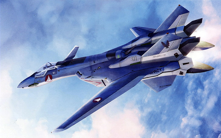 アニメ青空YF-19アニメマクロスHDアート、雲、アニメ、マクロス、メカ、空、青空、 HDデスクトップの壁紙