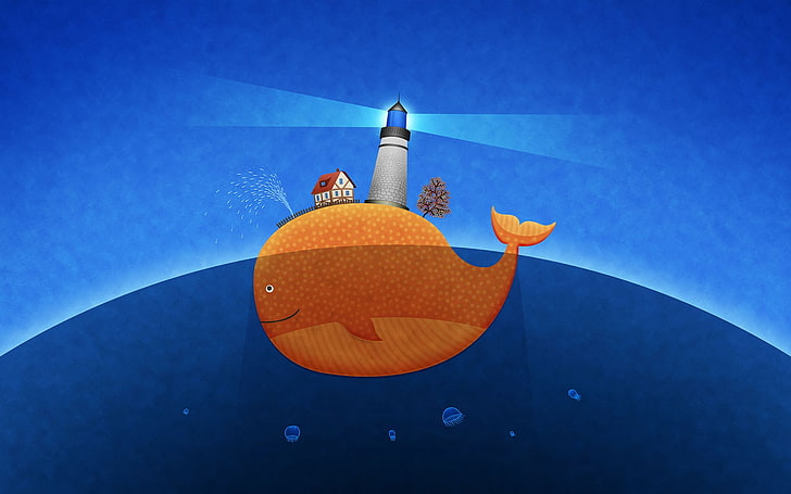 whale, lighthouse, artwork, Vladstudio, fantasy art, HD wallpaper