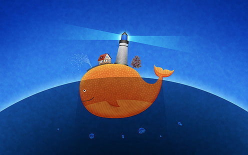 whale, lighthouse, artwork, Vladstudio, fantasy art, HD wallpaper HD wallpaper