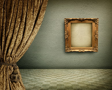 brown curtain, wall, curtains, vintage, interior, luxury, Drapes, curtain, HD wallpaper HD wallpaper