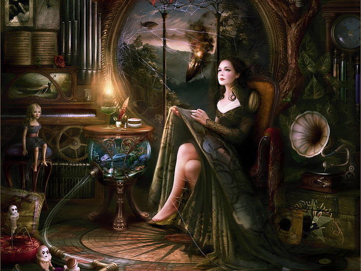 Beautiful girl of the fairy tale world, witch illustration, Beautiful, Girl, Fairy, Tale, World, HD wallpaper
