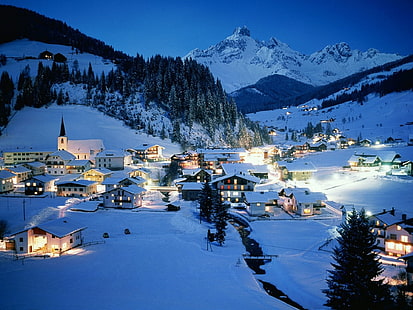 austria, invierno, paisaje, pueblo, Wallpaper HD HD wallpaper