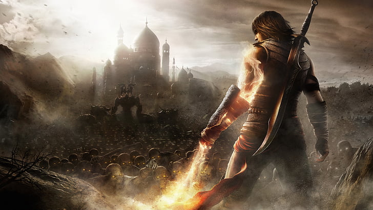 человек, держащий светящийся меч, обои для цифровых игр, Принц Персии, Забытые пески, 5K, HD обои