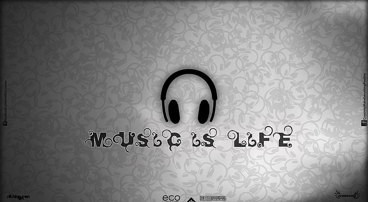Music Is Life, music life text, Music, blanco y negro, Fondo de pantalla HD