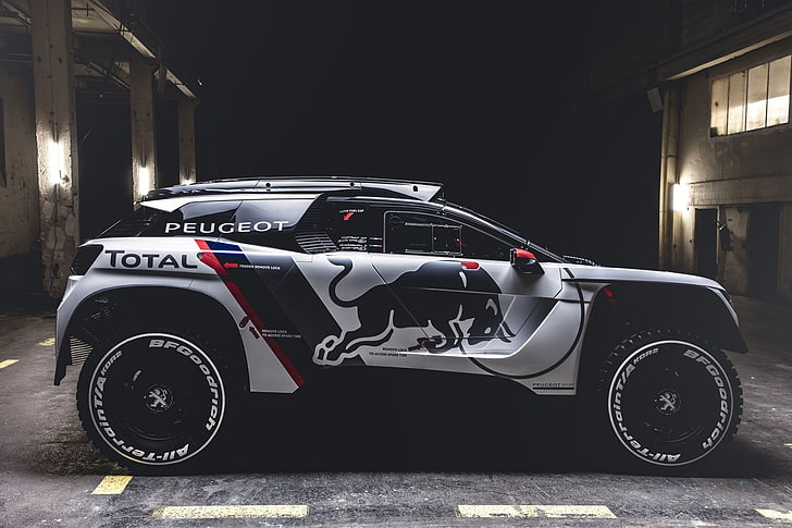 2017, 3008, cars, dkr, peugeot, racecars, rally, red, HD wallpaper