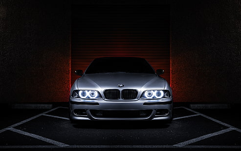 silver BMW E39 M5, BMW, metallic, angel eyes, E39, 540i, 5 series, HD wallpaper HD wallpaper
