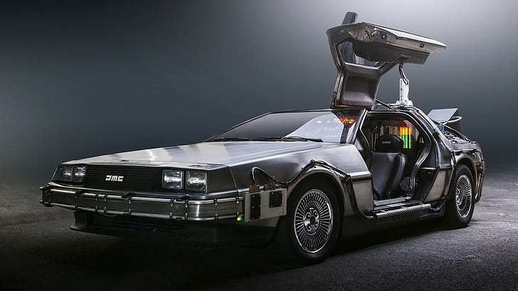 Назад към бъдещето, DeLorean, супер автомобили, Пътуване във времето, HD тапет
