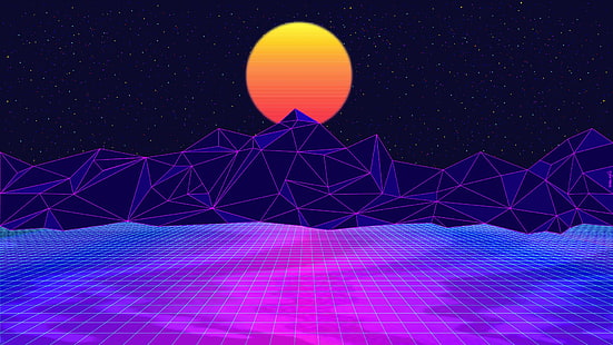  The sun, Mountains, Music, Space, 80s, Neon, 80's, Synth, Retrowave, Synthwave, New Retro Wave, Futuresynth, Sintav, Retrouve, Outrun, HD wallpaper HD wallpaper