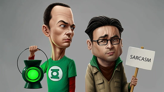 The Big Bang Theory HD, caricature, funny, green lantern, jim parsons, leonard hofstadter, sheldon cooper, the big bang theory (série tv), Fond d'écran HD HD wallpaper