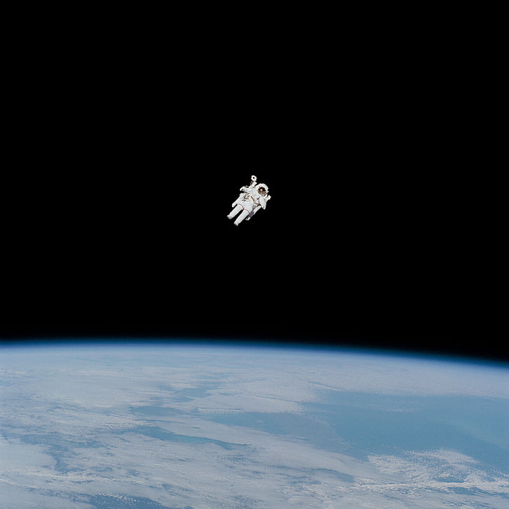 ilustracja astronauta, kosmos, ciemność, planeta, astronauta, skafander, Ziemia, NASA, zdjęcie, Tapety HD