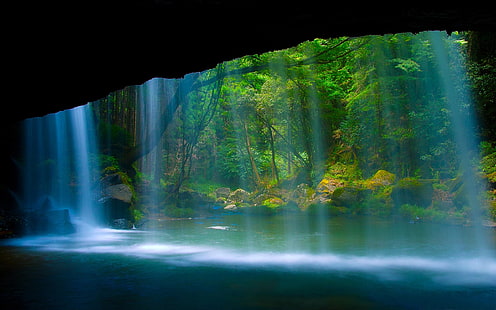 Зад водопада Красива природа Водопади Реки Гори Тапет за компютър, таблет и мобилно изтегляне 260 × 1600, HD тапет HD wallpaper