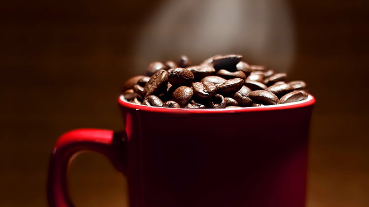 café, xícara, grãos de café, HD papel de parede