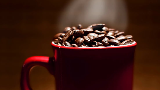 Kaffee, Tasse, Kaffeebohnen, HD-Hintergrundbild HD wallpaper