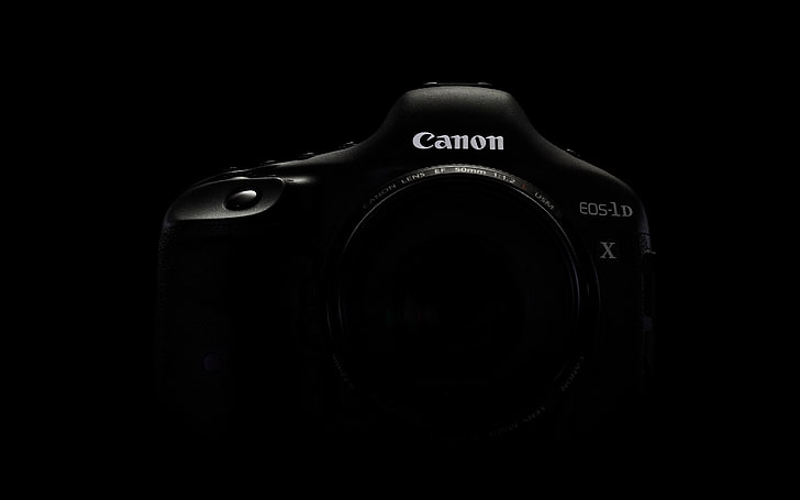 czarny Canon EOS 1D, aparat, czarne tło, Canon, 1Dx, Tapety HD