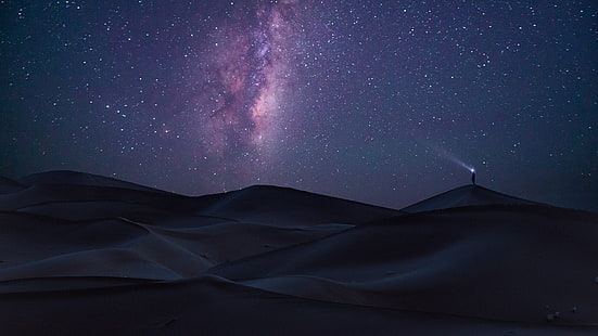 природа пейзаж дълго изложение пустиня Сахара млечен път звездна нощ дюна пространство, HD тапет HD wallpaper