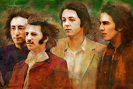 Lukisan The Beatles, the beatles, john lennon, paul mccartney, george harrison, ringo starr, Wallpaper HD HD wallpaper