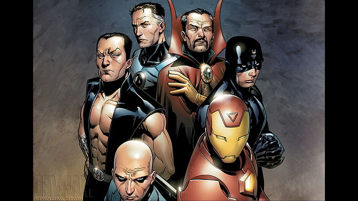 Black Bolt, Charles Xavier, comics, Doctor Strange, Illuminati, Iron man, Mr. Fantastic, Namor, HD wallpaper