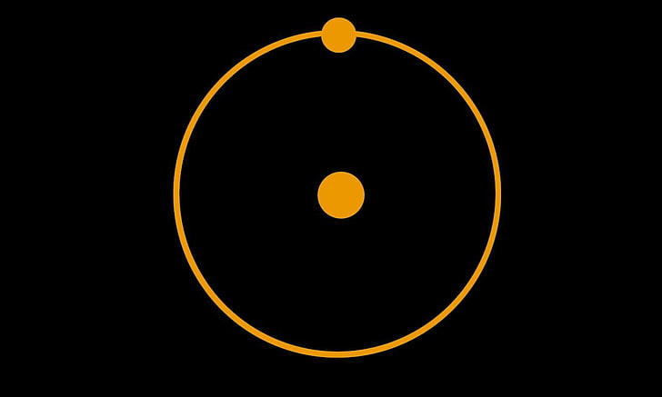 logo giallo tondo, scienza, idrogeno, minimalismo, opera d'arte, cerchio, sfondo nero, arancione, Sfondo HD