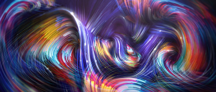 purple, pink, and blue abstract wallpaper, Waves, Forces, Colorful, Photoshop, Paint, HD, 4K, HD wallpaper