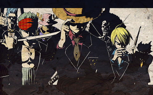 One Piece illustration, One Piece, strawhat pirates, Monkey D. Luffy, Roronoa Zoro, Tony Tony Chopper, Sanji, Brook, anime, HD tapet HD wallpaper
