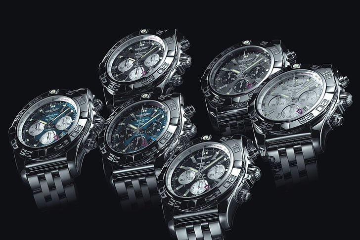 кръгли часовници с хронограф в сребърен цвят, часовник, хрономат, Breitling, HD тапет