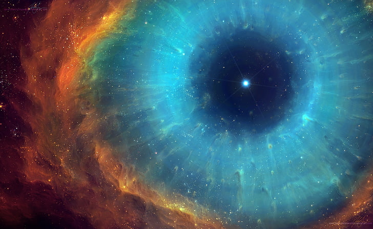 Oko za oko, tapeta cyfrowa galaktyki, przestrzeń, sztuka, malarstwo, mgławica, helisa, niebieskie oko, Tapety HD