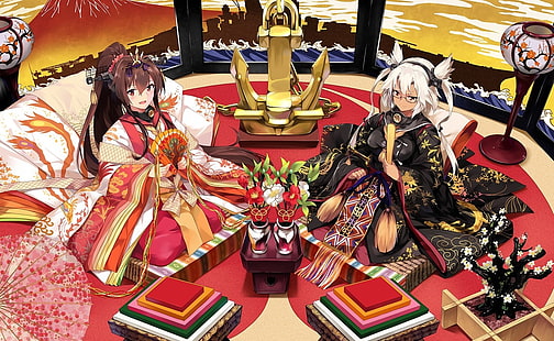 Anime Girls, Collection Kantai, Kimono, Musashi (KanColle), Vêtements traditionnels, Yamato (KanColle), Fond d'écran HD HD wallpaper