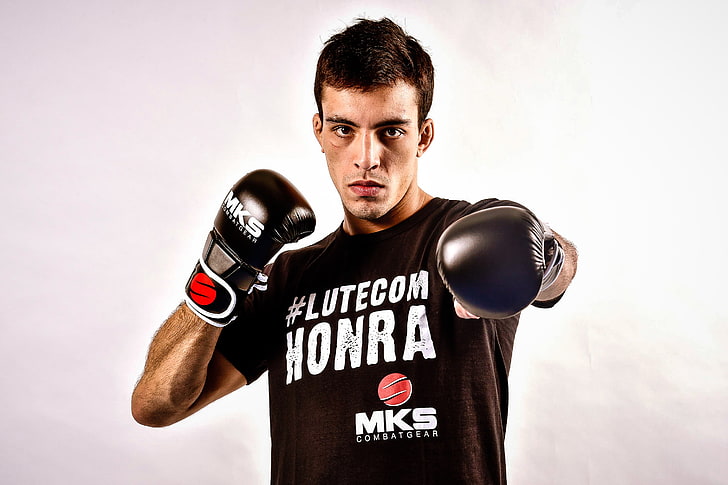 black boxing gloves, thomas almeida, ultimate fighting championship, fighter, mma, HD wallpaper