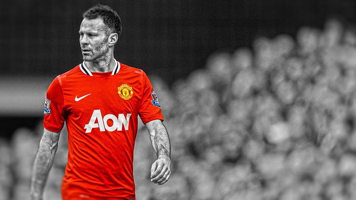 Ryan Giggs, Manchester United, men, selective coloring, soccer, sport, HD wallpaper