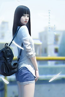 3D, digital art, backpacks, anime girls, anime, render, HD wallpaper HD wallpaper