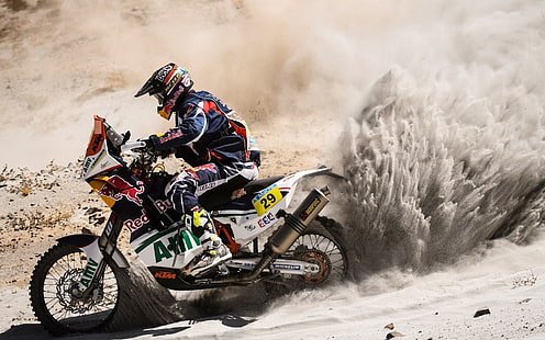 vit och svart smutscykel, KTM, Dakar, Dakar race, fordon, sport, racing, HD tapet HD wallpaper