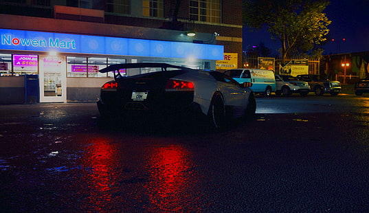 Need for Speed, Lamborghini Murcielago LP640-4, natt, drift, HD tapet HD wallpaper