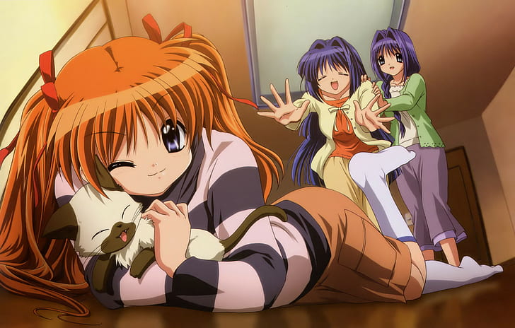 Anime Girls, Kanon, Katze, Minase Akiko, Minase Nayuki, Sawatari Makoto, HD-Hintergrundbild
