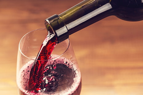 Бокал, Бутылка, 4К, Красное вино, HD обои HD wallpaper