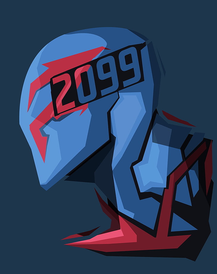 ilustração 2099 azul e vermelha, Homem-Aranha 2099, Marvel Comics, fundo azul, HD papel de parede, papel de parede de celular