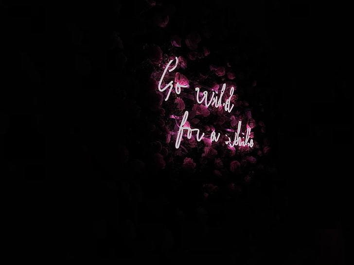 typography neon signage, inscription, neon, backlight, flowers, black background, HD wallpaper