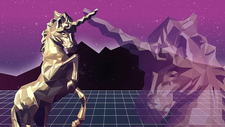 unicorn, awesome, retro, lowpoly, abstract, HD wallpaper
