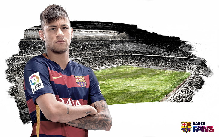 Neymar-2015-2016 FC Barcelona HD Wallpaper, red and blue Qatar Airways jersey, HD wallpaper