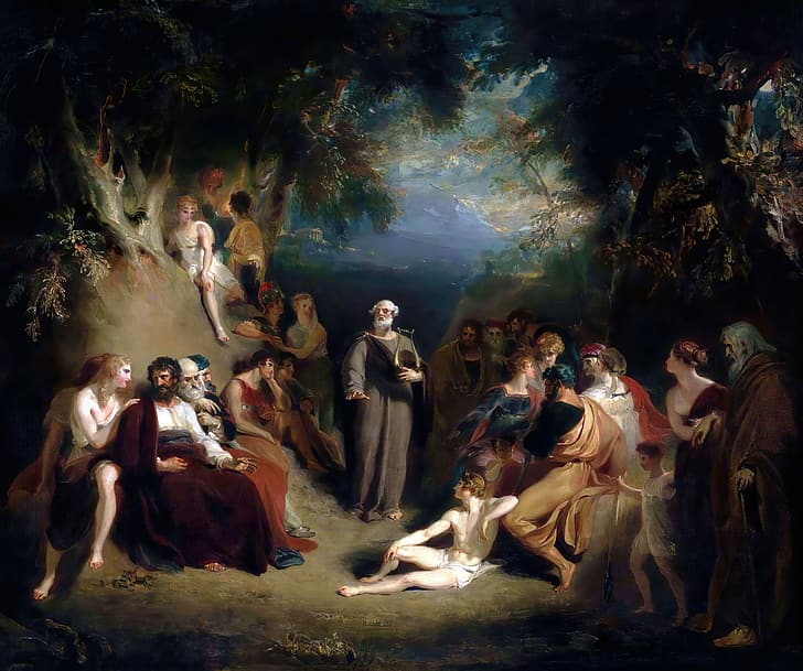 Homer Reciting his Poems, Thomas Lawrence, Greek, ancient greek, ancient greece, classic art, painting, HD wallpaper