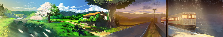 panorama, musim, kereta, anime, Wallpaper HD