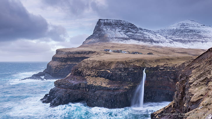 Gasadalur, Vagar Adası, Faroe Adaları, Danimarka, Adalar, HD masaüstü duvar kağıdı
