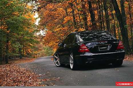 черен седан на Mercedes-Benz, Mercedes Benz, AMG, Black, Vossen, W211, E class, HD тапет HD wallpaper