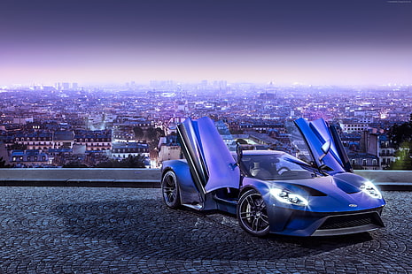 суперкар, концепт, тест-драйв, автомобили класса люкс, спорткар, синий, Ford GT, HD обои HD wallpaper