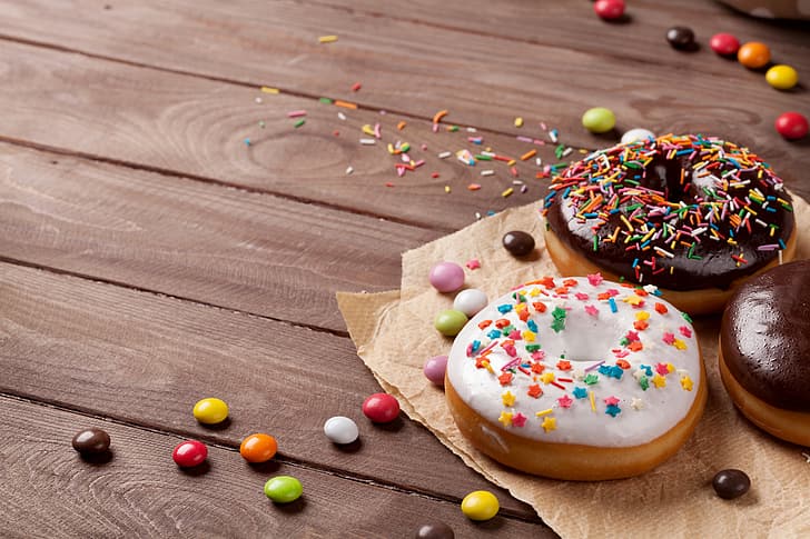 Brett, Süßigkeiten, Essen, Pillen, Donuts, Kuchen, HD-Hintergrundbild